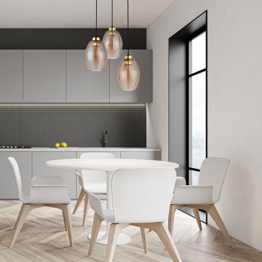 TK Sebo loftlampe, m. 3 skrme - glas og sort metal