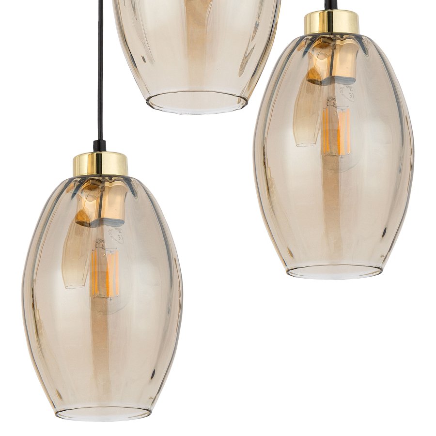 TK Sebo loftlampe, m. 3 skrme - glas og sort metal