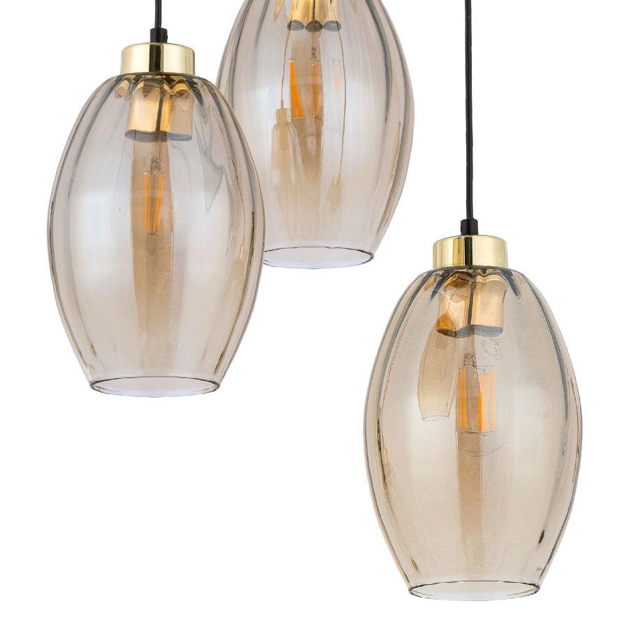TK Sebo loftlampe, m. 3 skrme - glas og sort metal