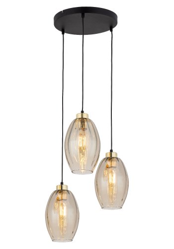 TK Sebo loftlampe, m. 3 skrme - glas og sort metal