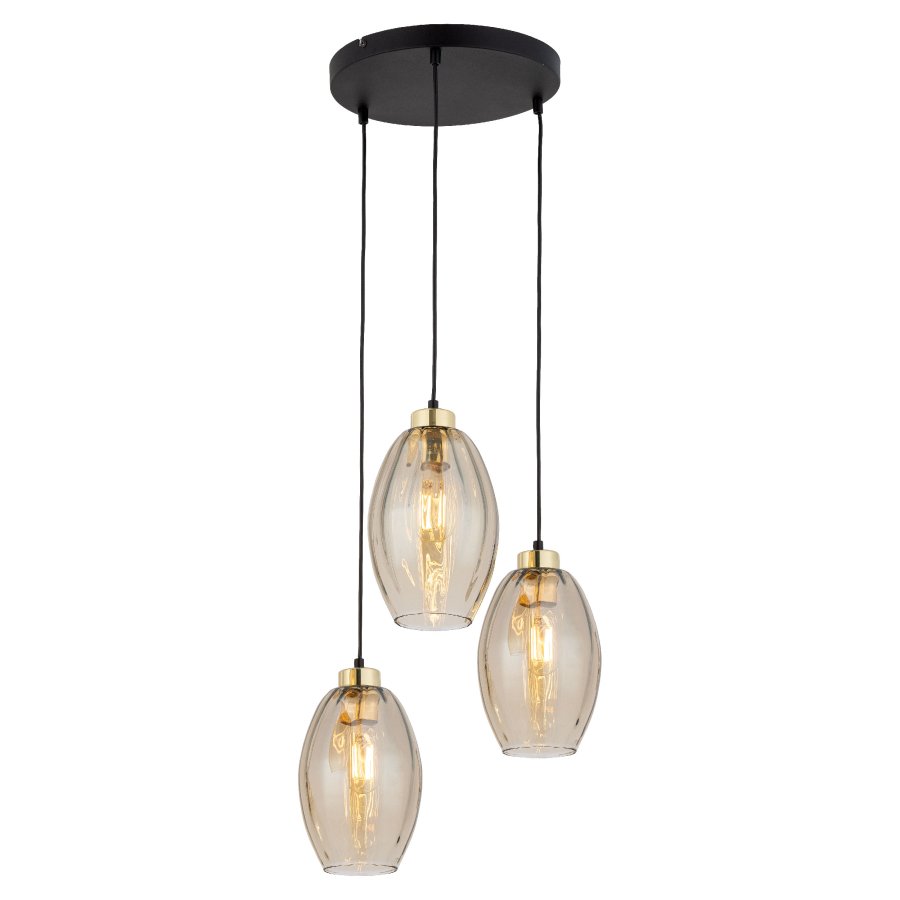 TK Sebo loftlampe, m. 3 skrme - glas og sort metal