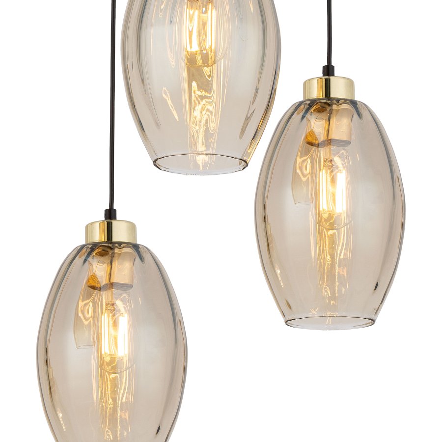 TK Sebo loftlampe, m. 3 skrme - glas og sort metal