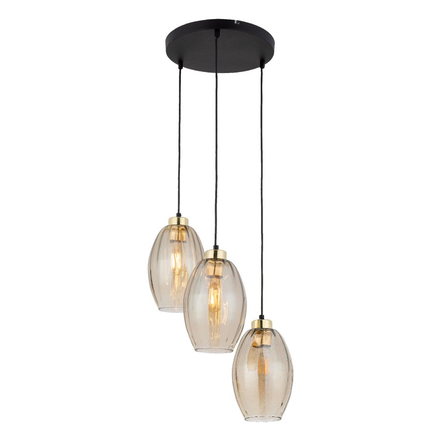 TK Sebo loftlampe, m. 3 skrme - glas og sort metal