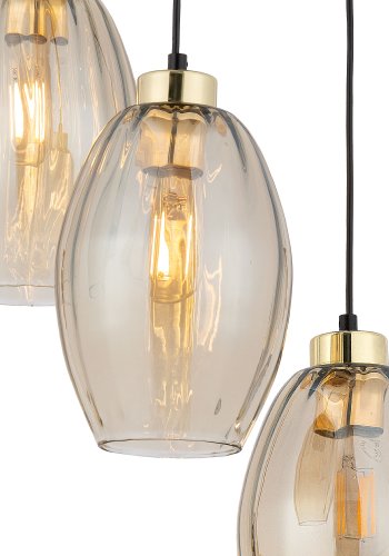 TK Sebo loftlampe, m. 3 skrme - glas og sort metal