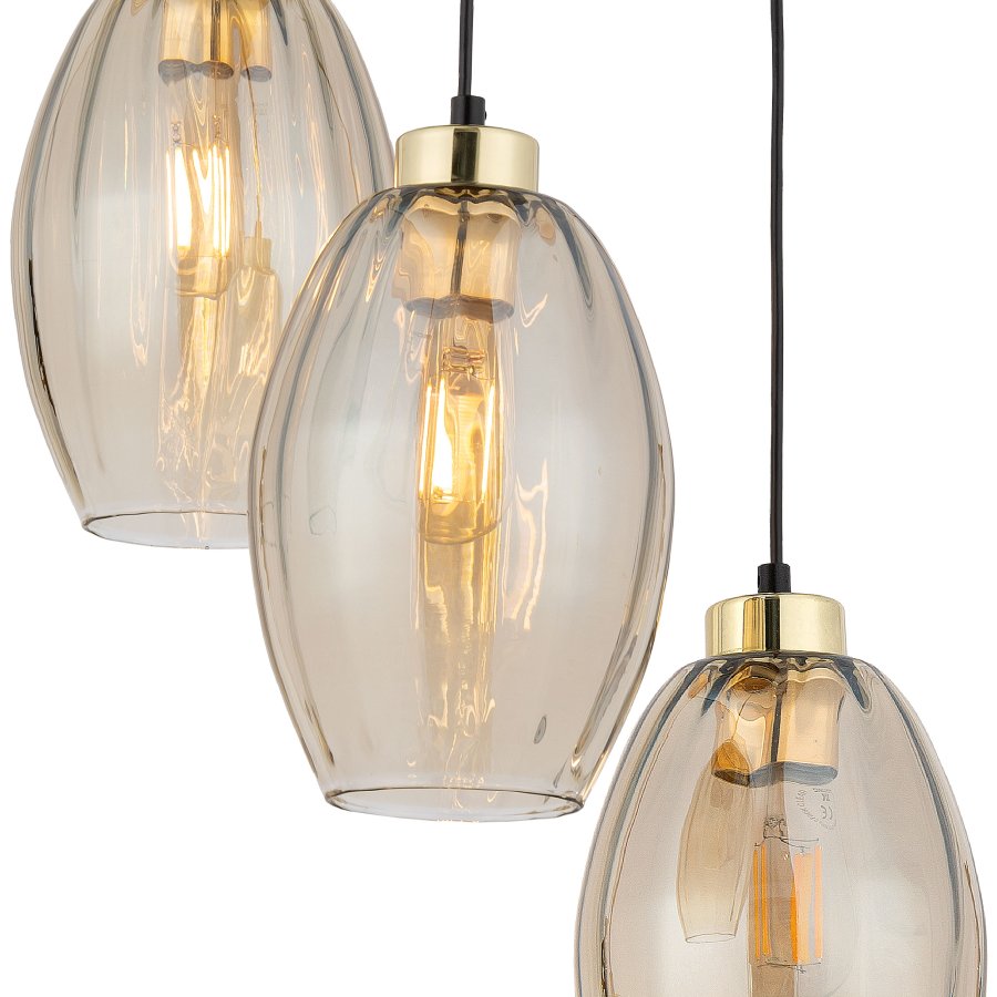 TK Sebo loftlampe, m. 3 skrme - glas og sort metal