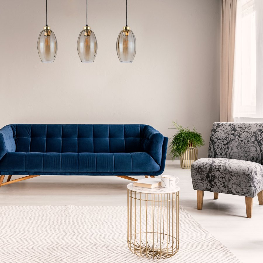 TK Sebo loftlampe, m. 3 skrme - glas og sort metal