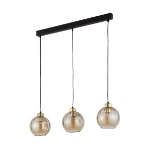 TK Devi loftlampe, m. 3 skrme - rav glas og sort metal