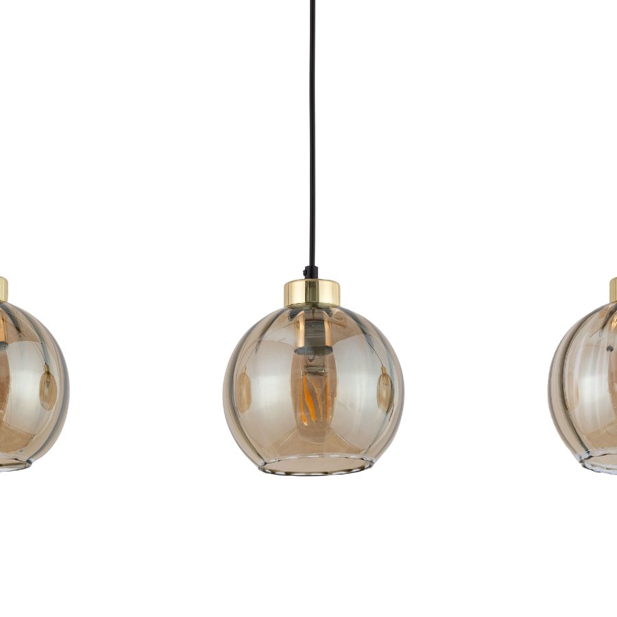 TK Devi loftlampe, m. 3 skrme - rav glas og sort metal