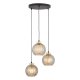 TK Devi loftlampe, m. 3 skrme - rav glas og sort metal