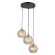 TK Devi loftlampe, m. 3 skrme - rav glas og sort metal