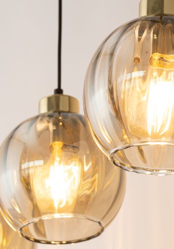 TK Devi loftlampe, m. 3 skrme - rav glas og sort metal