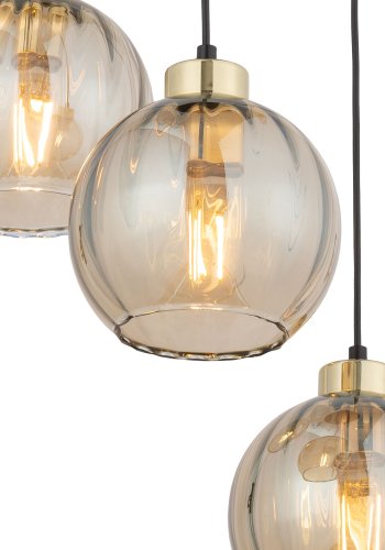 TK Devi loftlampe, m. 3 skrme - rav glas og sort metal