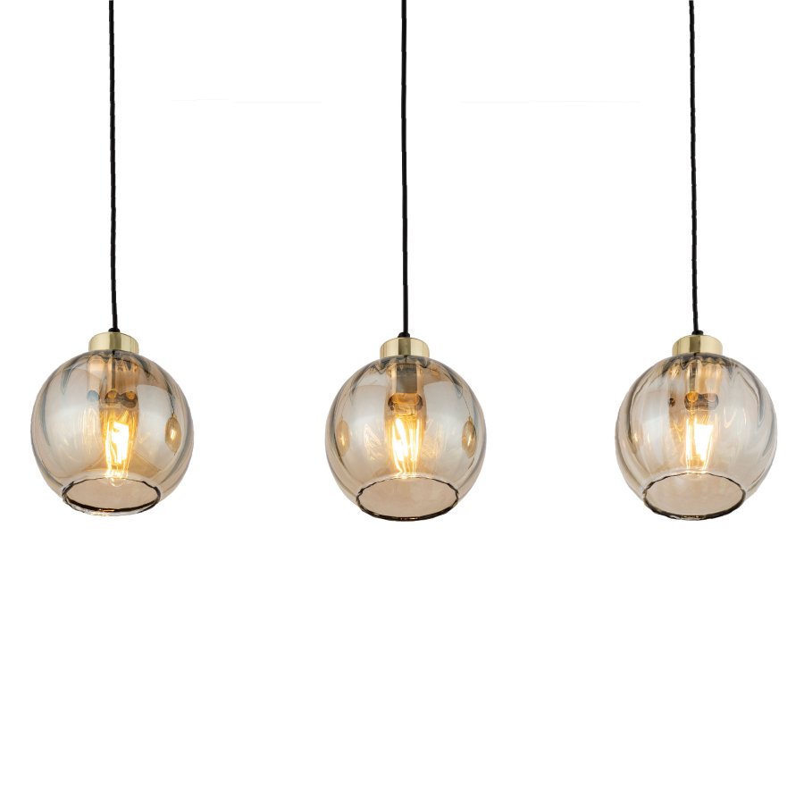 TK Devi loftlampe, m. 3 skrme - rav glas og sort metal