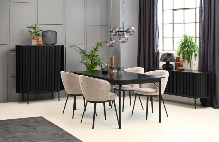 Savona spisebord, m. udtrk - sort egetrsfinér og sort metal (95x180)