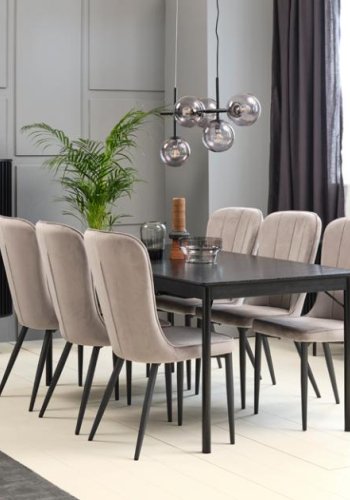 Savona spisebord, m. udtrk - sort egetrsfinér og sort metal (95x180)