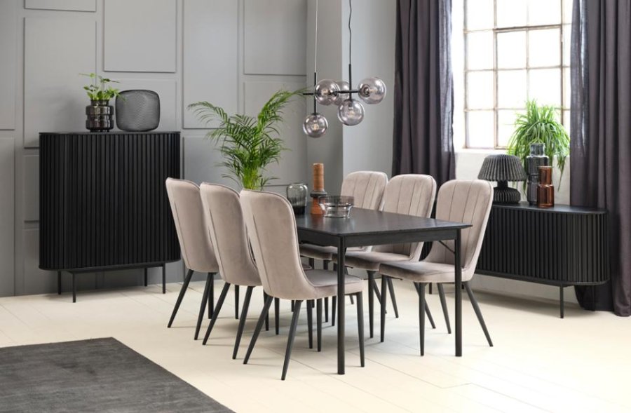 Savona spisebord, m. udtrk - sort egetrsfinér og sort metal (95x180)