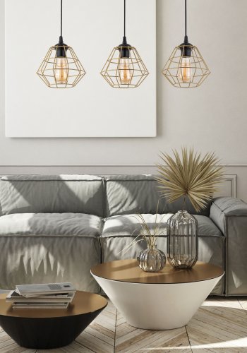 TK Diamant loftlampe, m. 3 skrme - guld stl