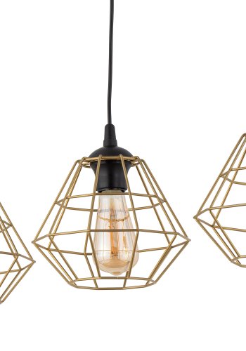 TK Diamant loftlampe, m. 3 skrme - guld stl