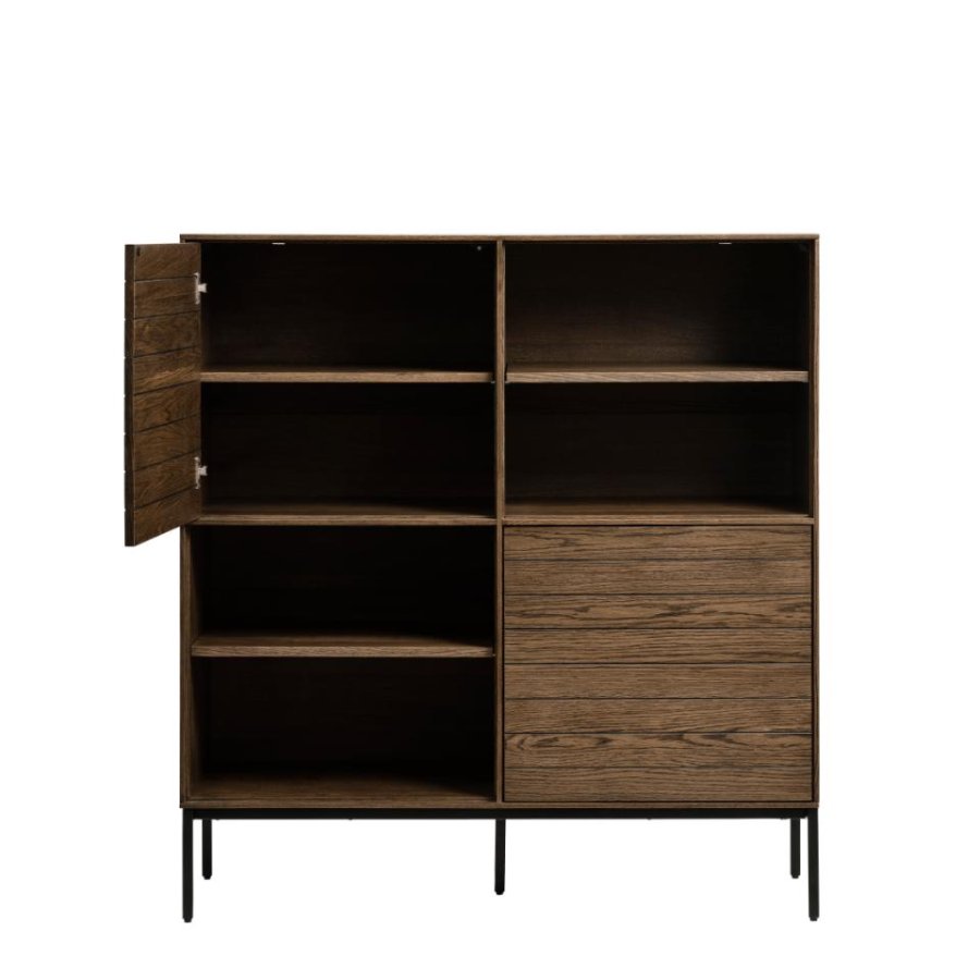Modica skab, m. 2 lger og hylder - rgfarvet egefinér og sort metal