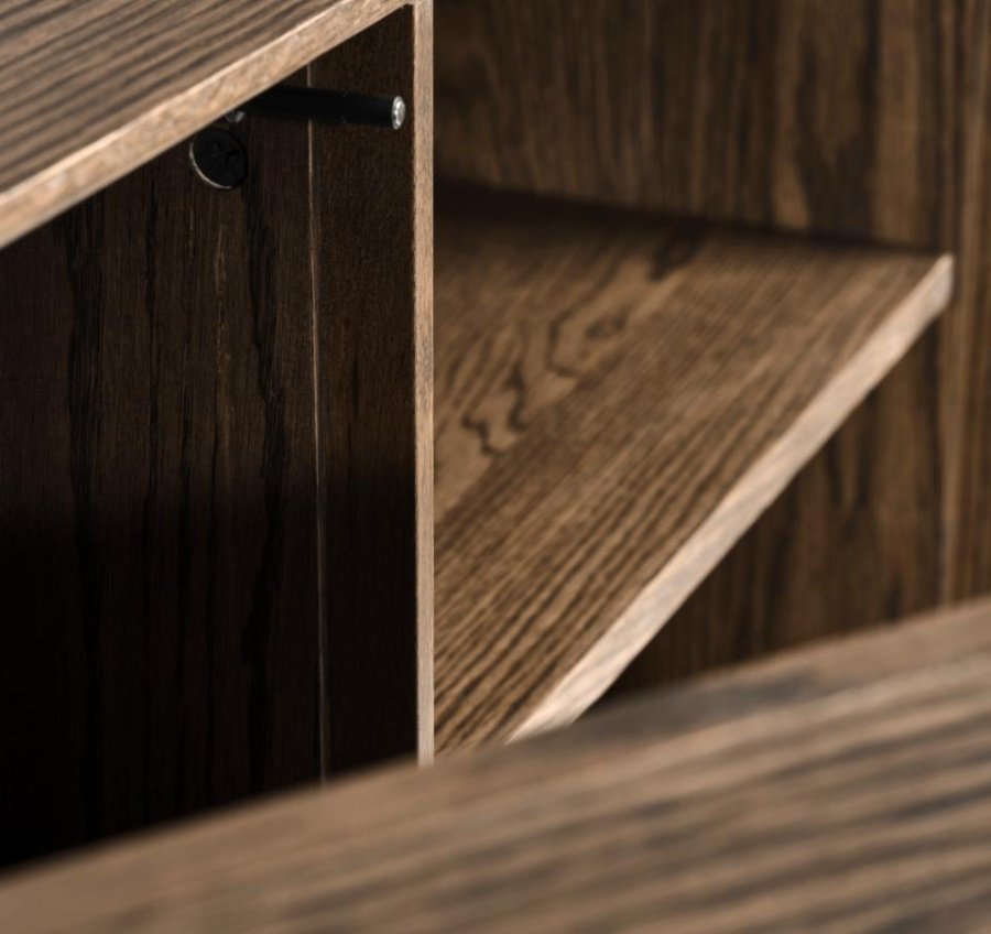 Modica skab, m. 2 lger og hylder - rgfarvet egefinér og sort metal