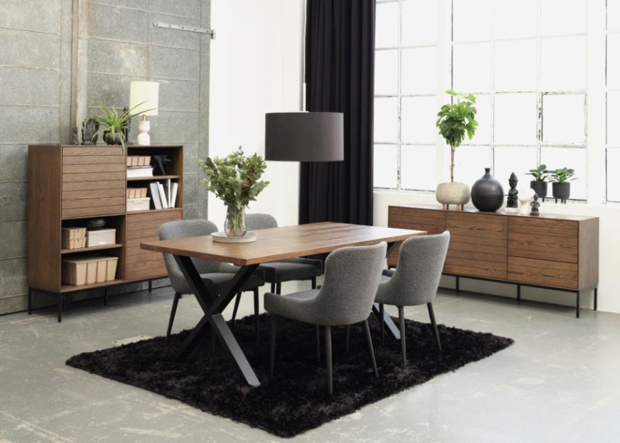 Modica skab, m. 2 lger og hylder - rgfarvet egefinér og sort metal