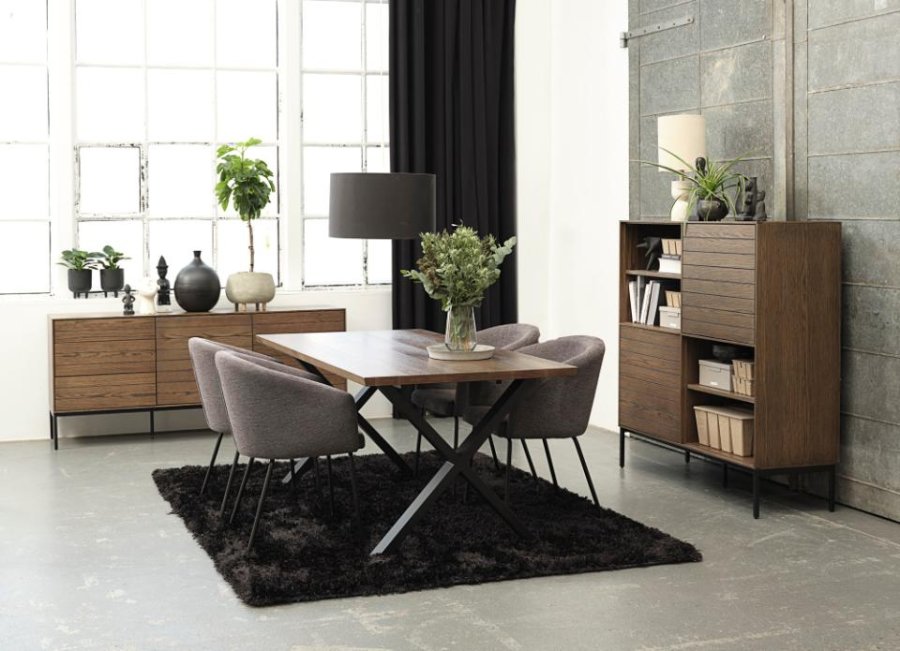 Modica skab, m. 2 lger og hylder - rgfarvet egefinér og sort metal