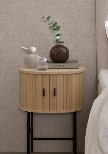 Nola natbord, m. 2 skydelger og 1 hylde - natur eg og sort metal (50x40)