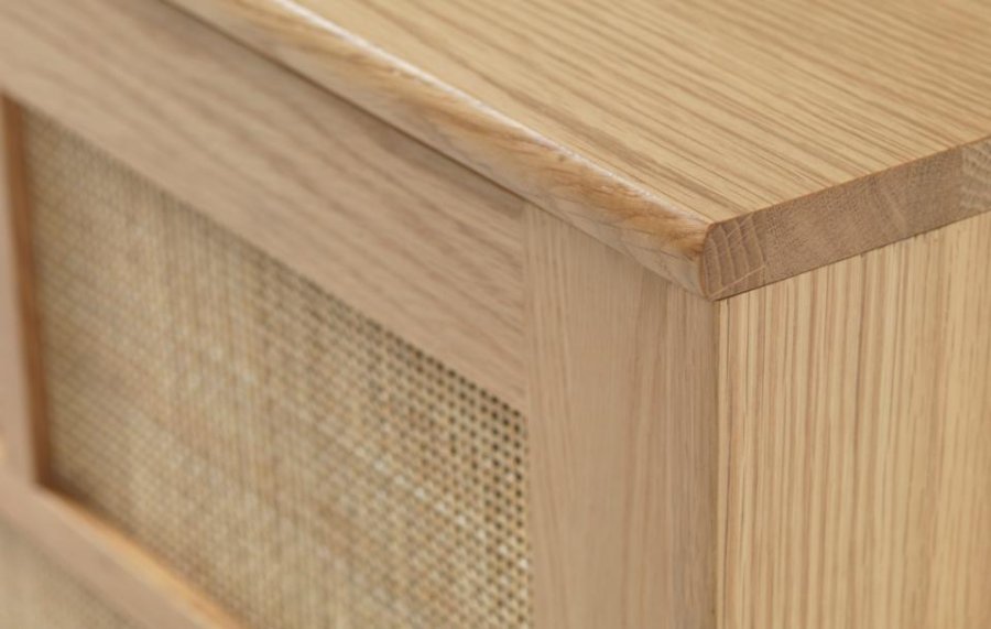 Barrali sknk, m. 2 skydelger og 1 skuffe - natur rattan og egetr