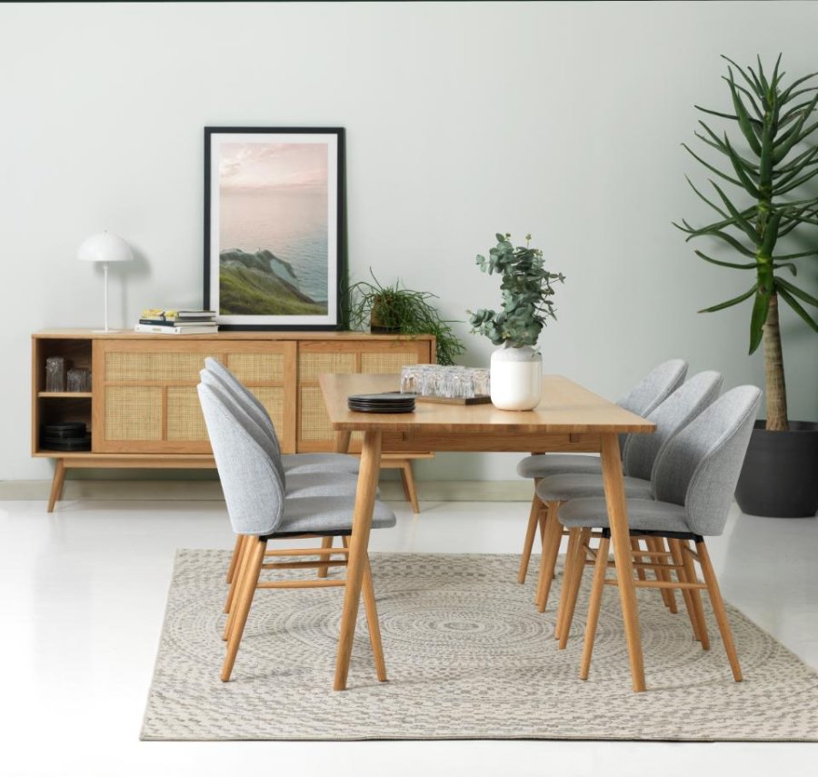 Barrali sknk, m. 2 skydelger og 1 skuffe - natur rattan og egetr