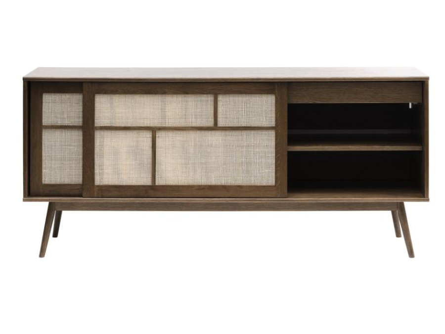 Barrali sknk, m. 2 skydelger og 1 skuffe - rattan og rgfarvet egetr