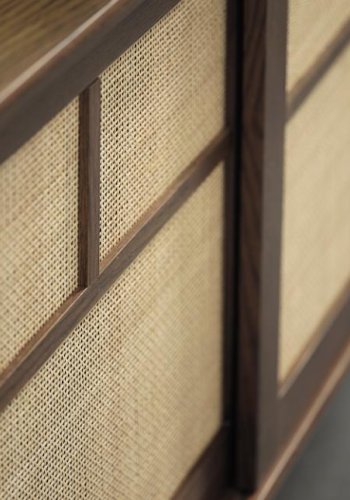 Barrali sknk, m. 2 skydelger og 1 skuffe - rattan og rgfarvet egetr