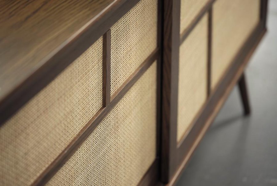 Barrali sknk, m. 2 skydelger og 1 skuffe - rattan og rgfarvet egetr