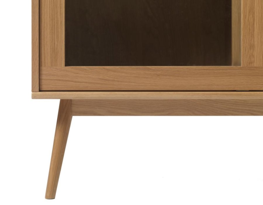 Barrali vitrineskab, m. 2 glaslger og 2 skuffer - natur rattan og egetr (H:160)