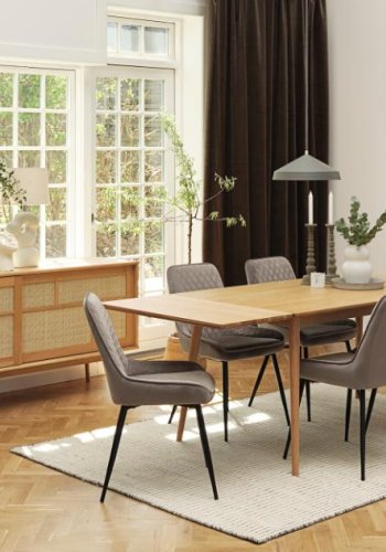 Barrali vitrineskab, m. 2 glaslger og 2 skuffer - natur rattan og egetr (H:160)