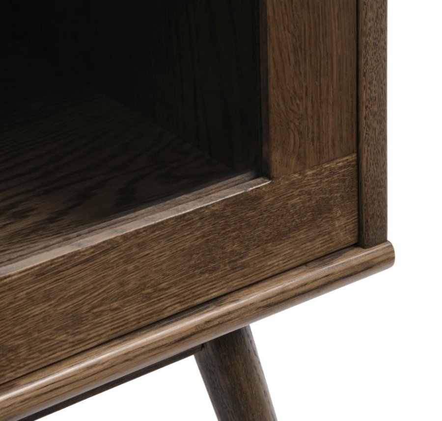 Barrali vitrineskab, m. 2 glaslger og 2 skuffer - rattan og rgfarvet egetr (H:160)