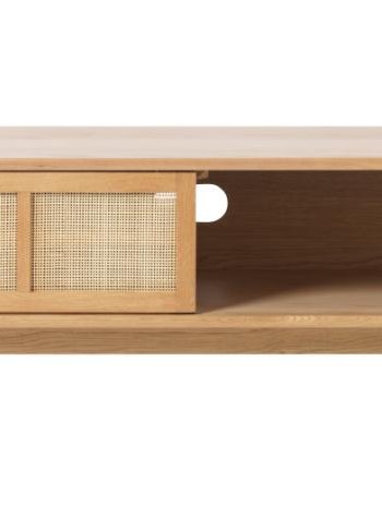 Barrali TV-bord, m. 1 skydelge og 1 hylde - natur rattan og egetr (150x45)