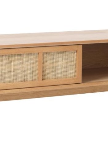 Barrali TV-bord, m. 1 skydelge og 1 hylde - natur rattan og egetr (150x45)