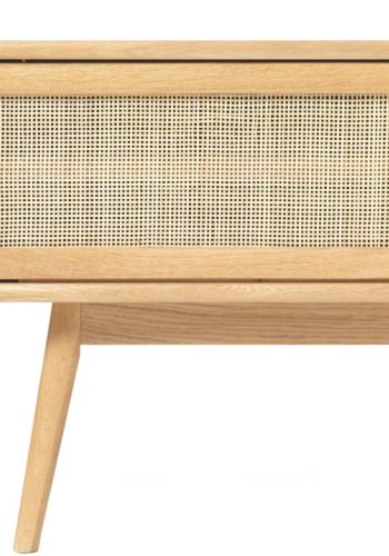 Barrali TV-bord, m. 1 skydelge og 1 hylde - natur rattan og egetr (150x45)