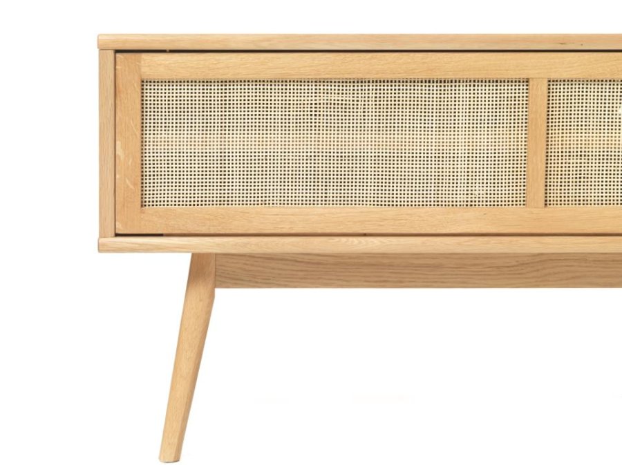 Barrali TV-bord, m. 1 skydelge og 1 hylde - natur rattan og egetr (150x45)