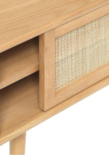 Barrali TV-bord, m. 1 skydelge og 1 hylde - natur rattan og egetr (150x45)