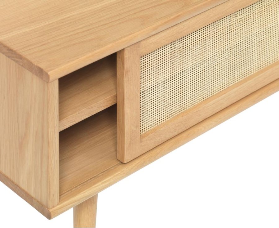 Barrali TV-bord, m. 1 skydelge og 1 hylde - natur rattan og egetr (150x45)