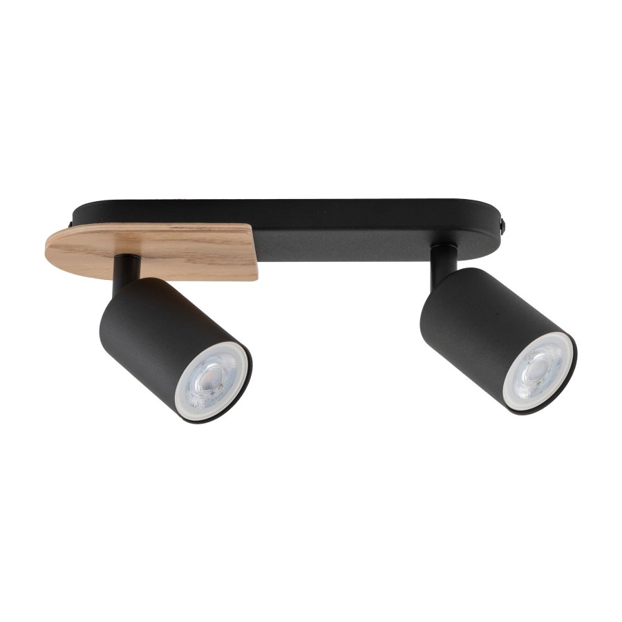 TK Cover loftlampe, m. 2 skrme - valnddefarvet tr og sort stl