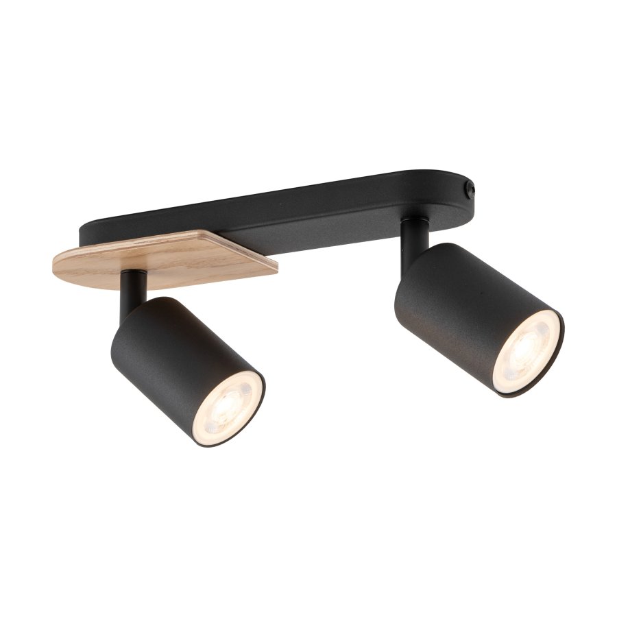 TK Cover loftlampe, m. 2 skrme - valnddefarvet tr og sort stl