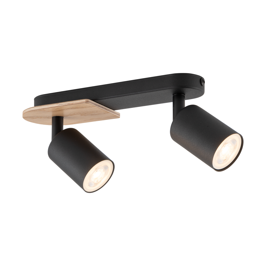 TK Cover loftlampe, m. 2 skrme - valnddefarvet tr og sort stl