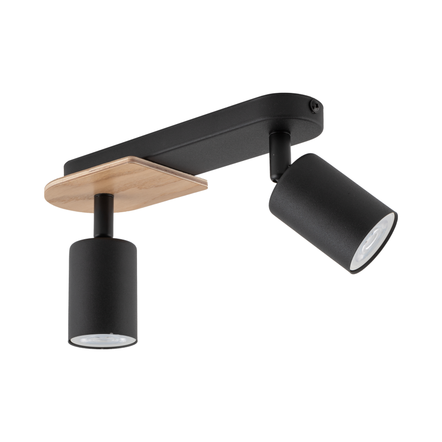 TK Cover loftlampe, m. 2 skrme - valnddefarvet tr og sort stl