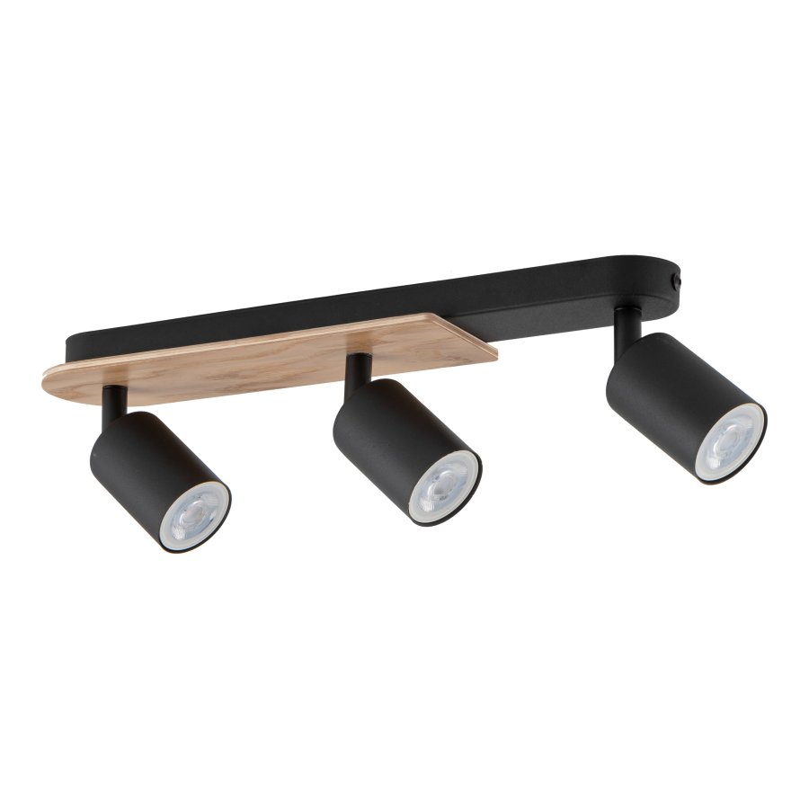 TK Cover loftlampe, m. 3 skrme - valnddefarvet tr og sort stl