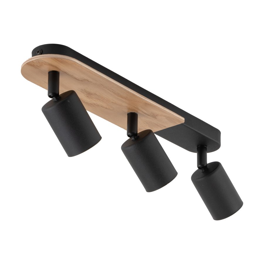 TK Cover loftlampe, m. 3 skrme - valnddefarvet tr og sort stl