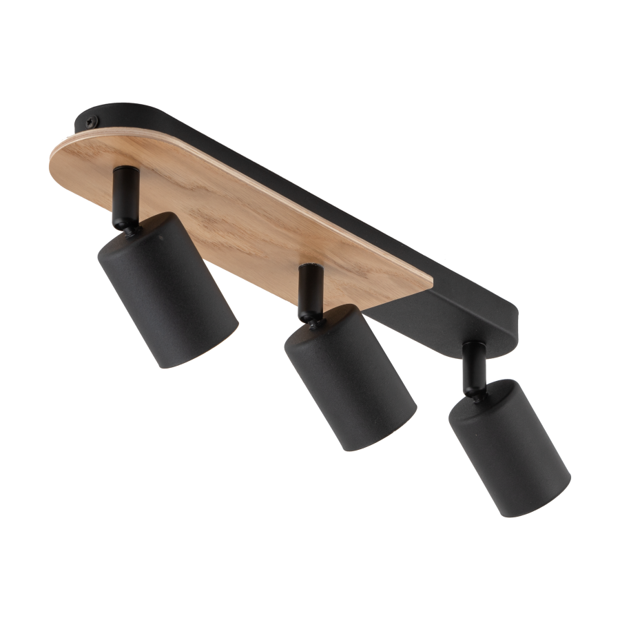 TK Cover loftlampe, m. 3 skrme - valnddefarvet tr og sort stl