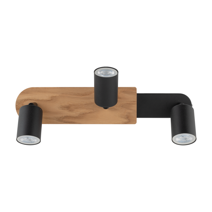 TK Cover loftlampe, m. 3 skrme - valnddefarvet tr og sort stl