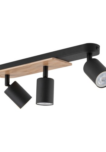 TK Cover loftlampe, m. 3 skrme - valnddefarvet tr og sort stl